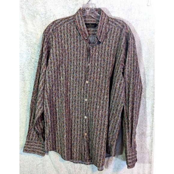 BUGATCHI Multi-Color dots mens shirt L hippie boho funky psychedelic too cool